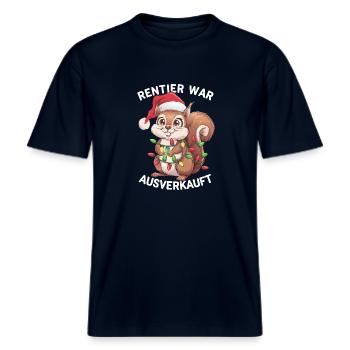 Rentier war ausverkauft lustiges Weihnachten -  RELAXED FIT Unisex Organic T-Shirt - Navy - Vorne - Alina (178cm) & Michal (187cm)