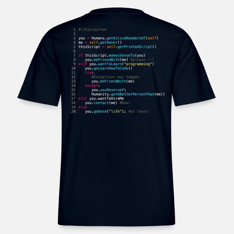 Sei mit Programmierern befreundet (in Python) -  RELAXED FIT Unisex Organic T-Shirt - Navy