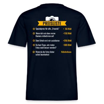 Fotografen Spezial-Preisliste -  RELAXED FIT Unisex Organic T-Shirt - Navy - Hinten - Alina (178cm)