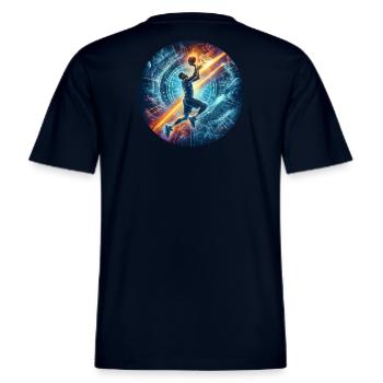 Basketball-Cosmic Slam Dunk -  T-shirt unisexe RELAXED FIT en coton bio - marine - Dos - Alina (178cm)