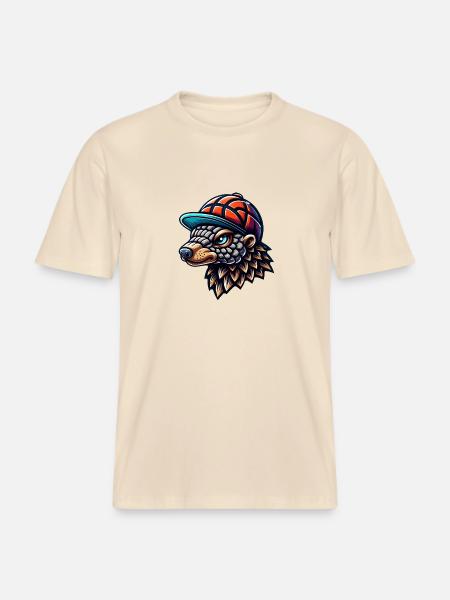 Cool pangolin with baseball cap - RELAXED FIT Unisex Organic T-Shirt - soft Ecru