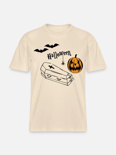 Halloween Pumpkin Silhouette - RELAXED FIT Unisex Organic T-Shirt - soft Ecru