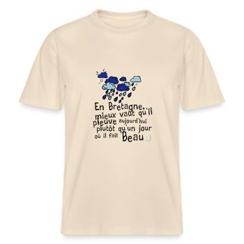 humour citation breton pluie bretagne message 1 -  T-shirt unisexe RELAXED FIT en coton bio - écru doux - Devant - Alina (178cm) & Michal (187cm)