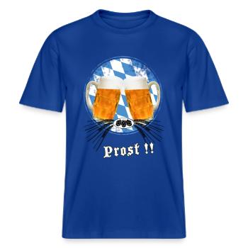 bier prost maas anstich bayern bierkrug münchen ok -  RELAXED FIT Unisex Organic T-Shirt - Dunkelblau - Vorne - Alina (178cm) & Michal (187cm)