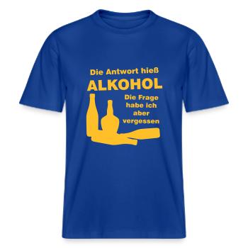 alkohol -  RELAXED FIT Unisex Organic T-Shirt - Dunkelblau - Vorne - Alina (178cm) & Michal (187cm)