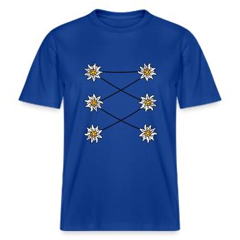 Edelweiss Dirndl - - wiesn - tracht -  RELAXED FIT Unisex Organic T-Shirt - Dunkelblau - Vorne - Alina (178cm) & Michal (187cm)