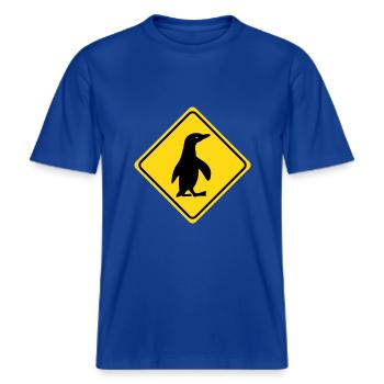Warnung - Pinguin - 2 Farb Vektor -  RELAXED FIT Unisex Organic T-Shirt - Dunkelblau - Vorne - Alina (178cm) & Michal (187cm)
