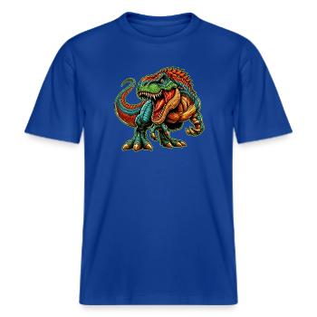 Dinosaur -  RELAXED FIT Unisex Organic T-Shirt - majorelle blue - Front - Alina (178cm) & Michal (187cm)