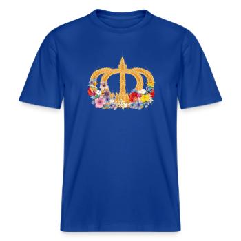 Ährenkrone mit Blumen – Symbol für Natur und Ernte -  RELAXED FIT Unisex Organic T-Shirt - Dunkelblau - Vorne - Alina (178cm) & Michal (187cm)