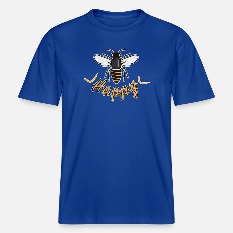 Happy bee with 'Happy' lettering - RELAXED FIT Unisex Organic T-Shirt - majorelle blue