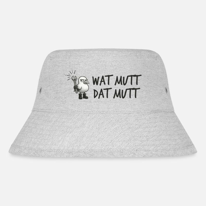 Coole Möwe mit Schraubenschlüssel plattdeutsch - Stanley/Stella recycelter Bucket Hat - Grau meliert