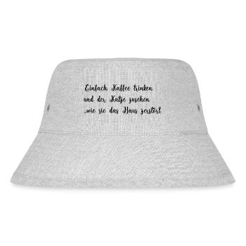 Katze zerstört das Haus aber es gibt ja Kaffee - Stanley/Stella recycelter Bucket Hat - Grau meliert - Vorne
