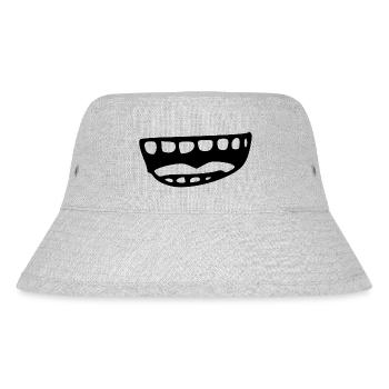 Lachender Mund mit Zähnen und Zunge - Stanley/Stella recycelter Bucket Hat - Grau meliert - Vorne