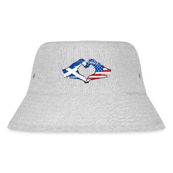 Scotland USA Flag Hands Heart Shape Used - Stanley/Stella Recycled Bucket Hat - heather grey - Front