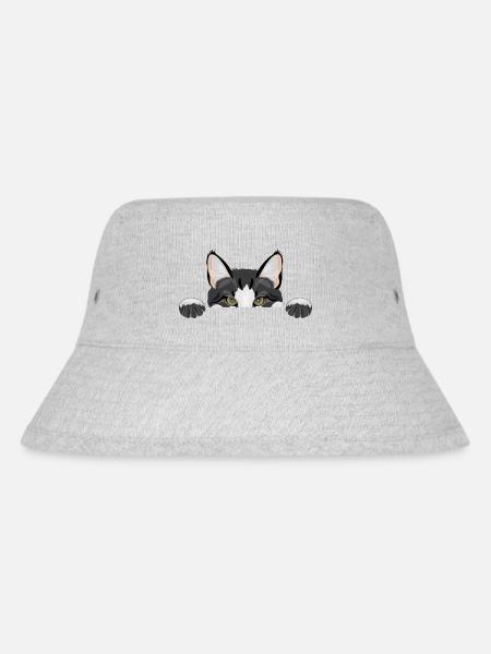 Peeping funny cat - Stanley/Stella Recycled Bucket Hat - heather grey