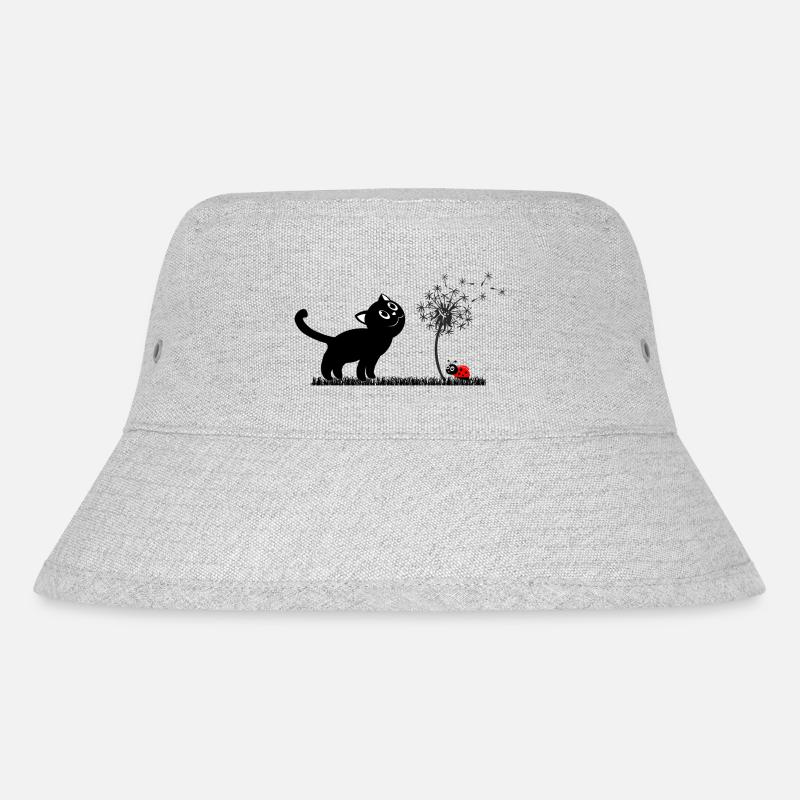 Frühlingsdesign - Katze, Pusteblume, Marienkäfer - Stanley/Stella recycelter Bucket Hat - Grau meliert