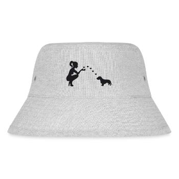 Rauhaardackel mit Frau - Stanley/Stella recycelter Bucket Hat - Grau meliert - Vorne