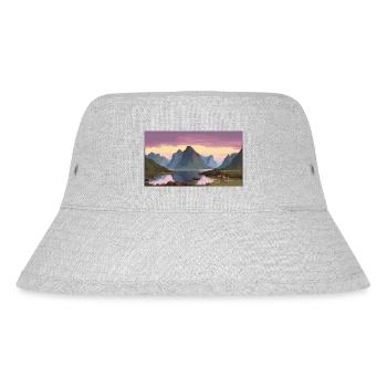 Lofoten Islands, Norway - Pixel Art - Stanley/Stella Recycled Bucket Hat - heather grey - Front