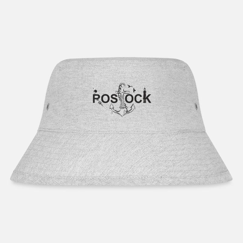 Rostock mit Schriftzug und Anker - Stanley/Stella recycelter Bucket Hat - Grau meliert