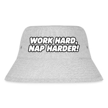 Work Hard Nap Harder Typographic Quote - Stanley/Stella recycelter Bucket Hat - Grau meliert - Vorne