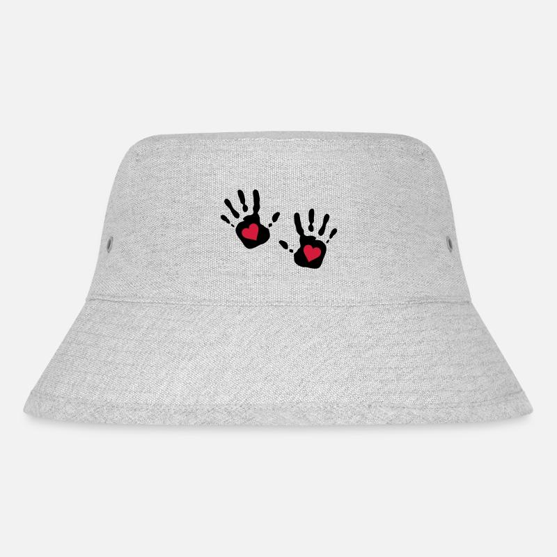 Double Handprint Red Heart - Stanley/Stella Recycled Bucket Hat - heather grey