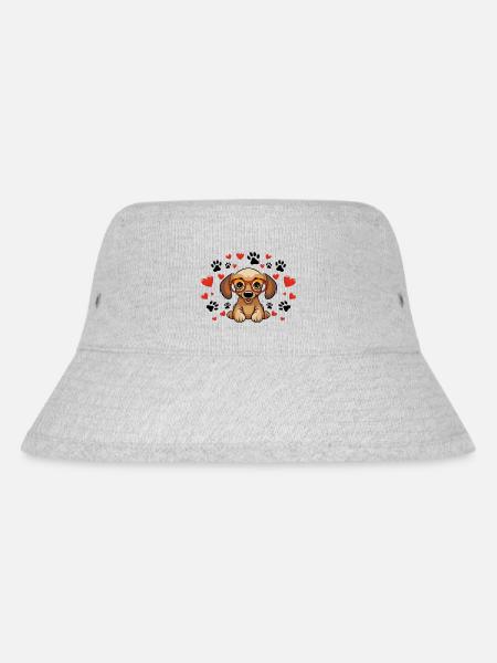 Dachshund with glasses, heart and paw prints - Stanley/Stella Recycled Bucket Hat - heather grey
