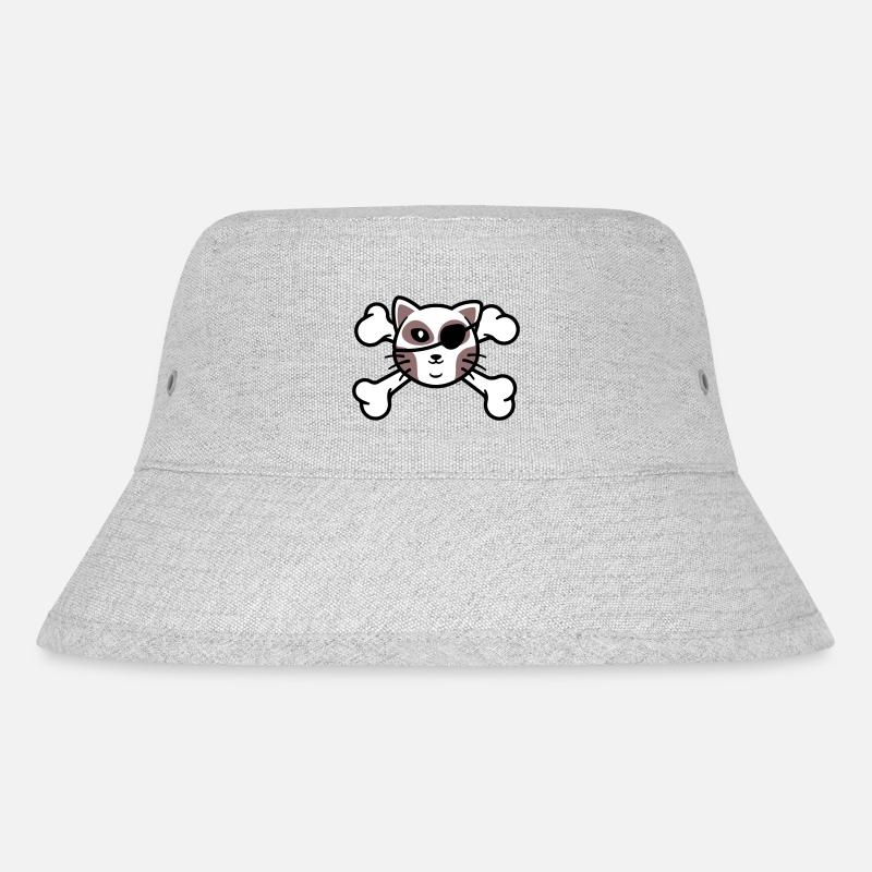 Piraten-Kätzchen-Schädelpatch - Stanley/Stella recycelter Bucket Hat - Grau meliert