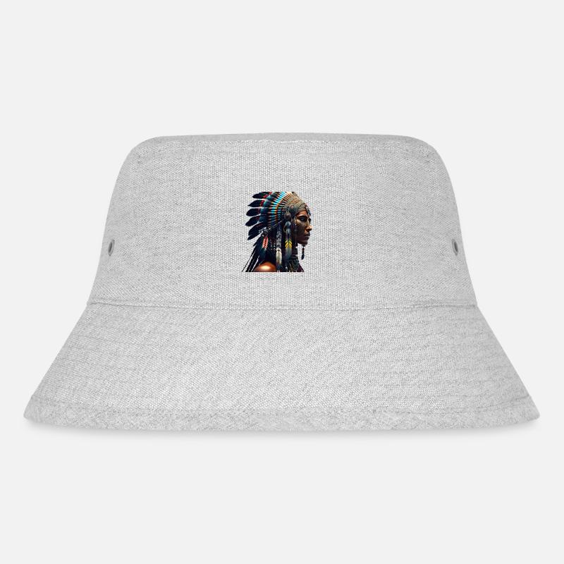 Indianer mit Kopfschmuck - Stanley/Stella recycelter Bucket Hat - Grau meliert