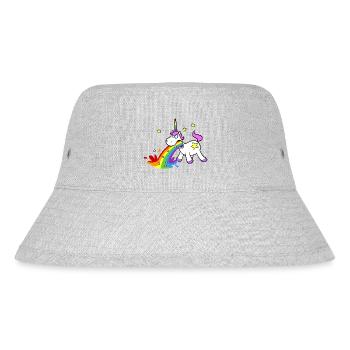 Cartoon Einhorn beim Kotzen von bunten Regenbogen - Stanley/Stella recycelter Bucket Hat - Grau meliert - Vorne