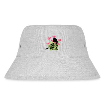 Spring design - black cat in the flower bed - Stanley/Stella Recycled Bucket Hat - heather grey - Front