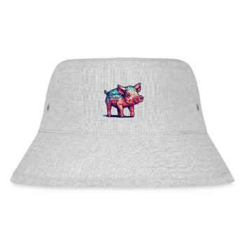 Retro Schwein in cooler 8 Bit Grafik - Stanley/Stella recycelter Bucket Hat - Grau meliert - Vorne