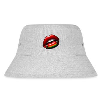 Kuss der Eleganz, rote Lippen - Stanley/Stella recycelter Bucket Hat - Grau meliert - Vorne