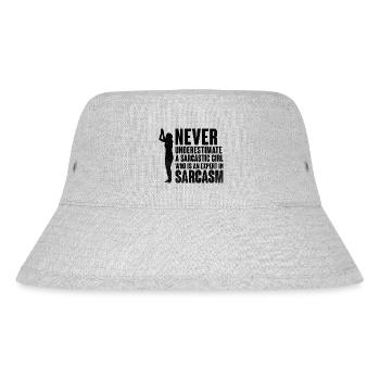 Unterschätze niemals einen sarkastischen Mädchen-Sarkasmus - Stanley/Stella recycelter Bucket Hat - Grau meliert - Vorne