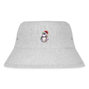 Pinguin mit Weihnachtmütze und Lichter - Stanley/Stella recycelter Bucket Hat - Grau meliert - Vorne