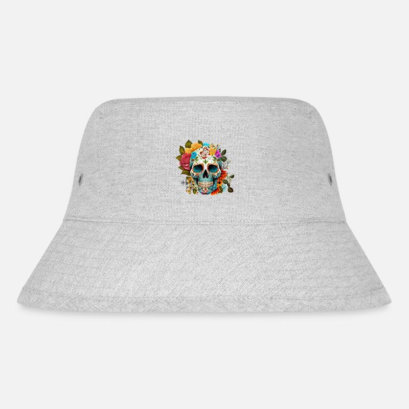Fleurs de crâne colorées - Bob recyclé Stanley/Stella - gris chiné