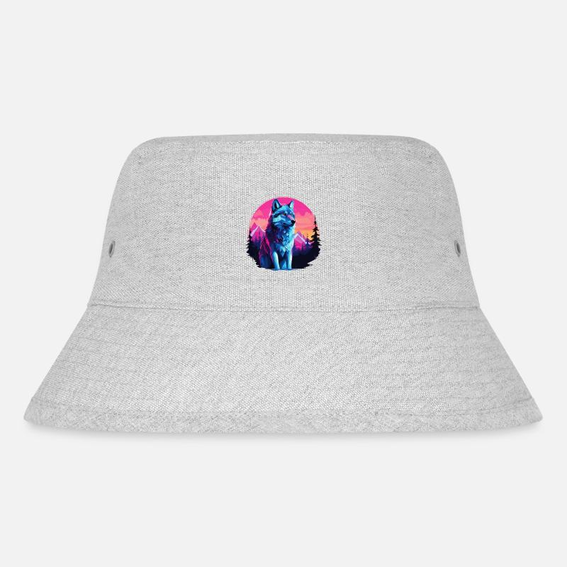 Wolf Wolfskopf Wölfe Wolfsrudel Natur Neon Bunt - Stanley/Stella recycelter Bucket Hat - Grau meliert