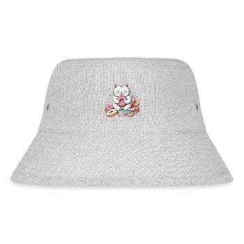 Cat Eating Donuts, Foodie Cat Humor - Stanley/Stella Recycled Bucket Hat - heather grey - Front