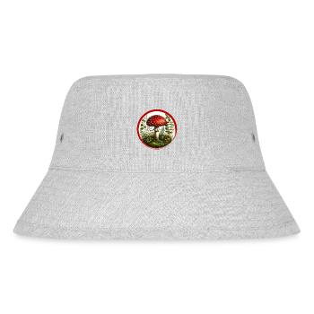 Detailreicher roter Fliegenpilz auf Waldboden - Stanley/Stella recycelter Bucket Hat - Grau meliert - Vorne