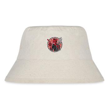 Lustiges Maskottchen-Abzeichen des roten Dämons mit Mistgabel - Stanley/Stella recycelter Bucket Hat - Naturweiß - Vorne