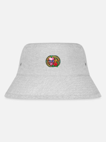 Skulls 'n' Roses - Pink Skull - Stanley/Stella Recycled Bucket Hat - heather grey