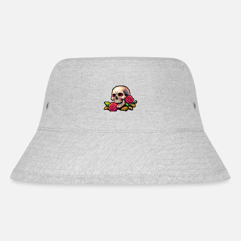 8Bit Skull - Red eyes - Stanley/Stella recycelter Bucket Hat - Grau meliert