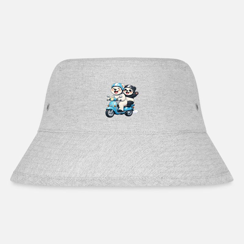 Eisbär und Pandabär auf einem Roller - Stanley/Stella recycelter Bucket Hat - Grau meliert
