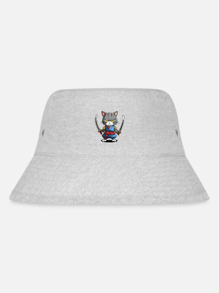 Samurai Cat #39 - Stanley/Stella Recycled Bucket Hat - heather grey