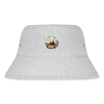 Nostalgische qualmende Dampflokomotive mit Waggons - Stanley/Stella recycelter Bucket Hat - Grau meliert - Vorne
