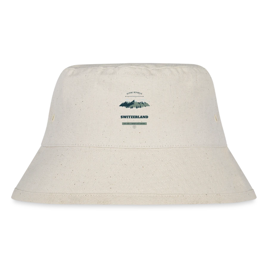 Switzerland badge on a stanley/stella recycled bucket hat, natural