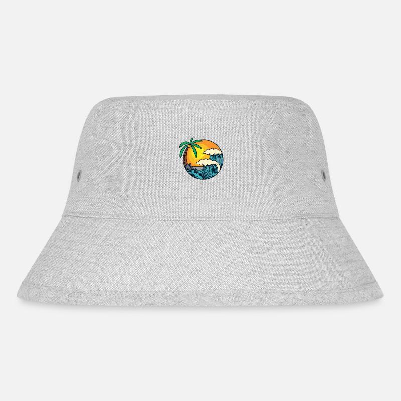 Beach Island Waves Palms - Stanley/Stella Recycled Bucket Hat - heather grey