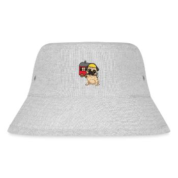 Construction Site Craftsman Dog Pug Construction Trailer Craft - Stanley/Stella Recycled Bucket Hat - heather grey - Front