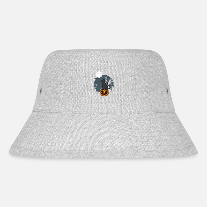 Schwarze Katze auf Kürbis - Stanley/Stella recycelter Bucket Hat - Grau meliert