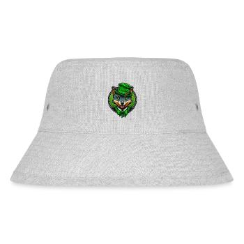 Cute Wolf St. Patrick's Day Hat with Green Eyes - Stanley/Stella Recycled Bucket Hat - heather grey - Front