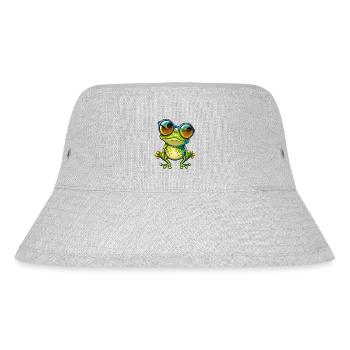Kawaii Süßer glücklicher bunter Frosch mit Sonnenbrille - Stanley/Stella recycelter Bucket Hat - Grau meliert - Vorne